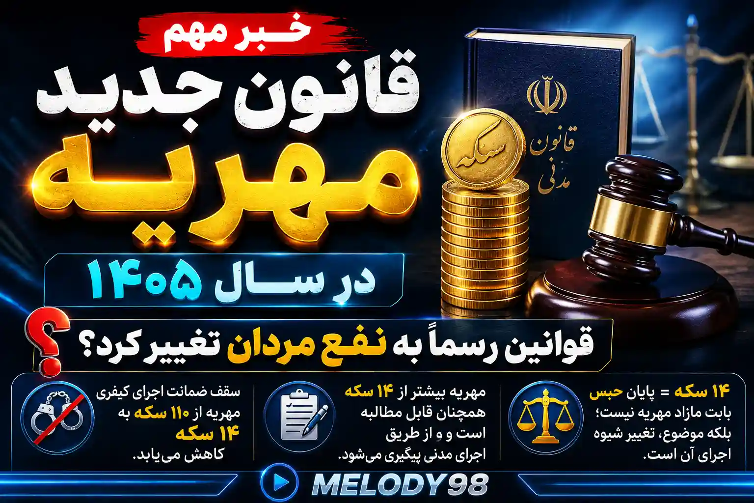 قانون جدید مهریه در سال ۱۴۰۵/ قوانین رسما به نفع مردان تغییر کرد؟ قانون جدید مهریه در سال ۱۴۰۵/ قوانین رسما به نفع مردان تغییر کرد؟