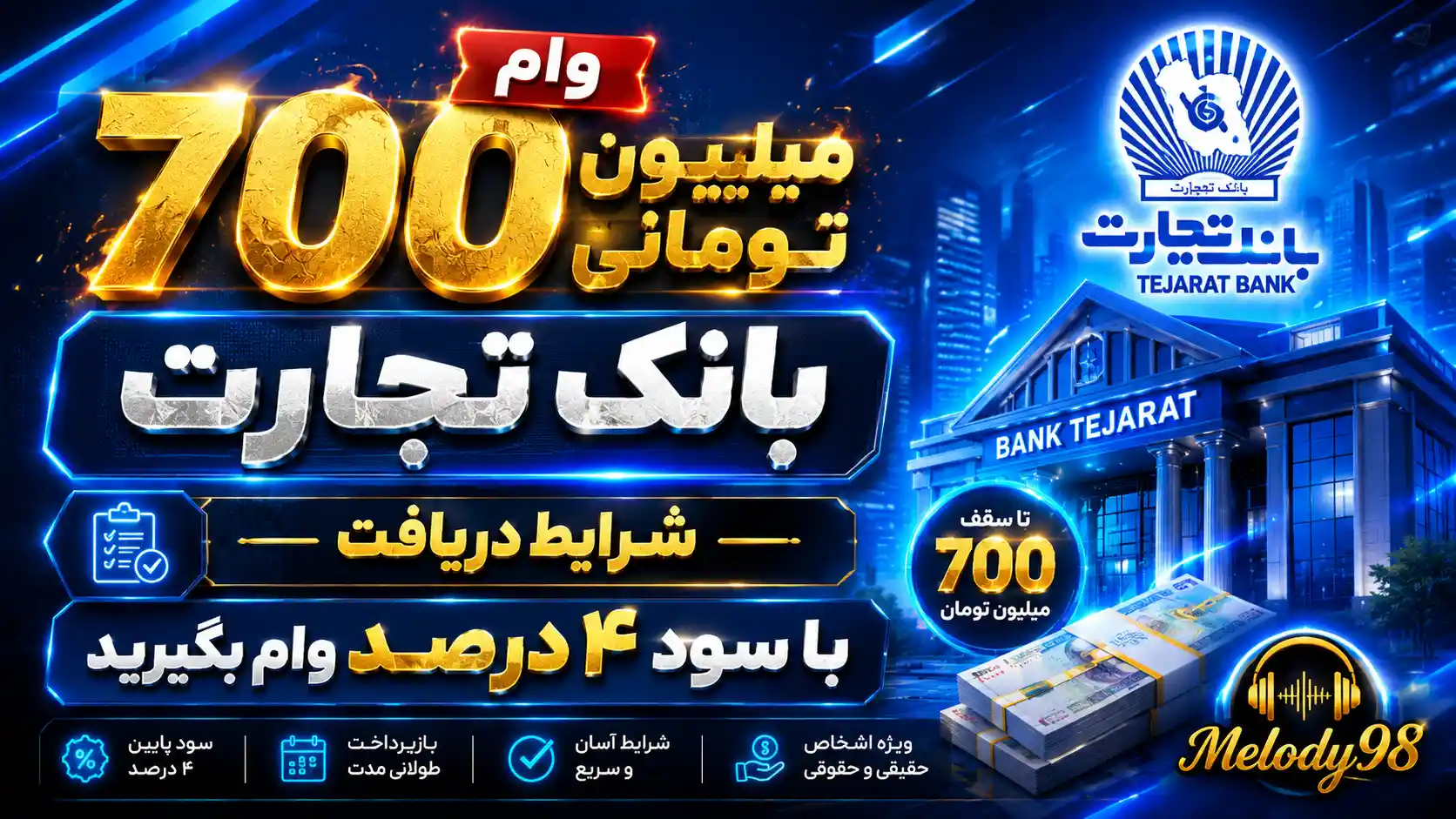 شرایط دریافت وام ۷۰۰ میلیون تومانی بانک تجارت/ با سود ۴ درصد وام بگیرید شرایط دریافت وام ۷۰۰ میلیون تومانی بانک تجارت/ با سود ۴ درصد وام بگیرید