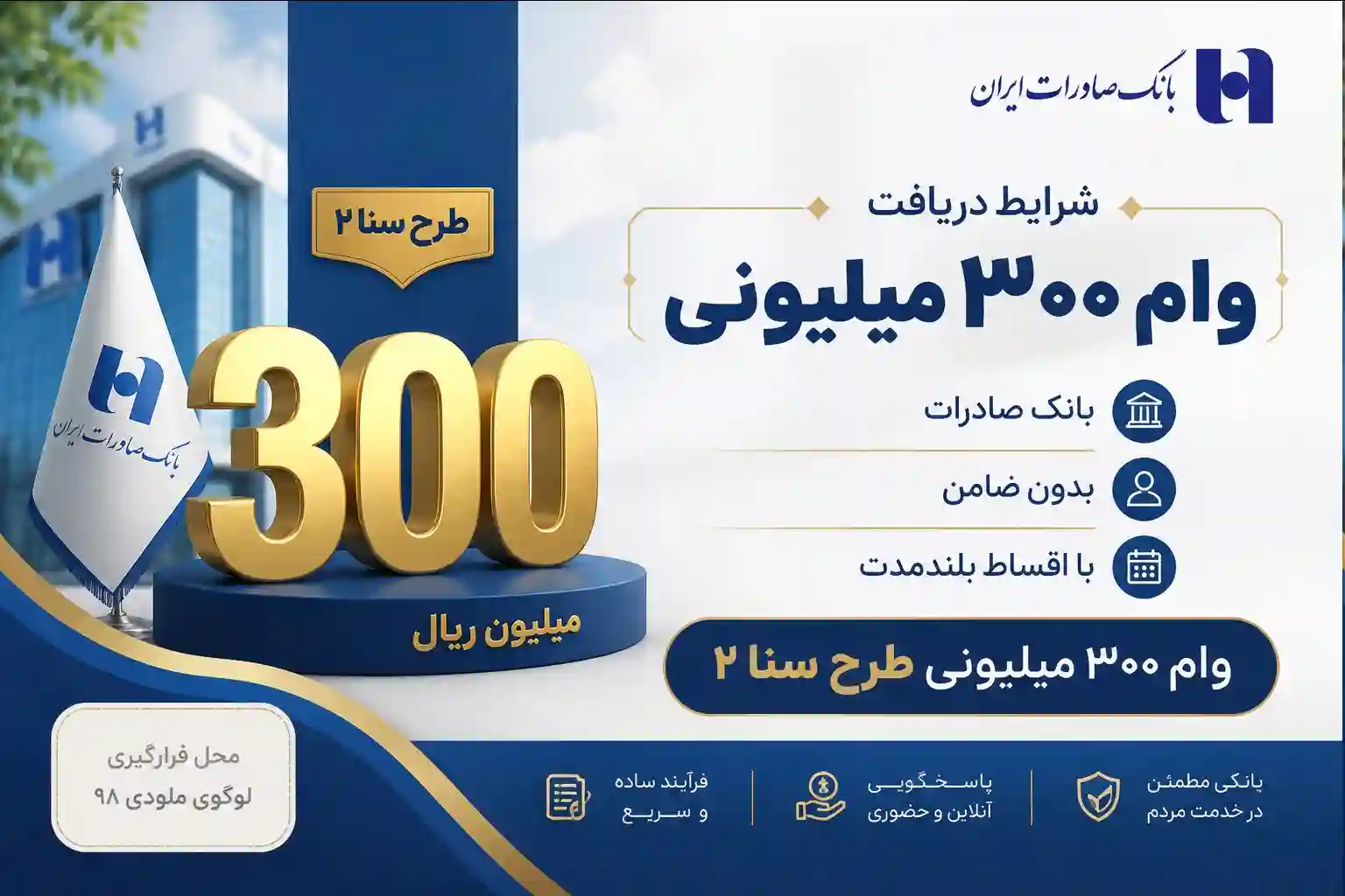 شرایط دریافت وام ۳۰۰ میلیونی بانک صادرات/ بدون ضامن و با اقساط بلندمدت وام بگیرید شرایط دریافت وام ۳۰۰ میلیونی بانک صادرات/ بدون ضامن و با اقساط بلندمدت وام بگیرید