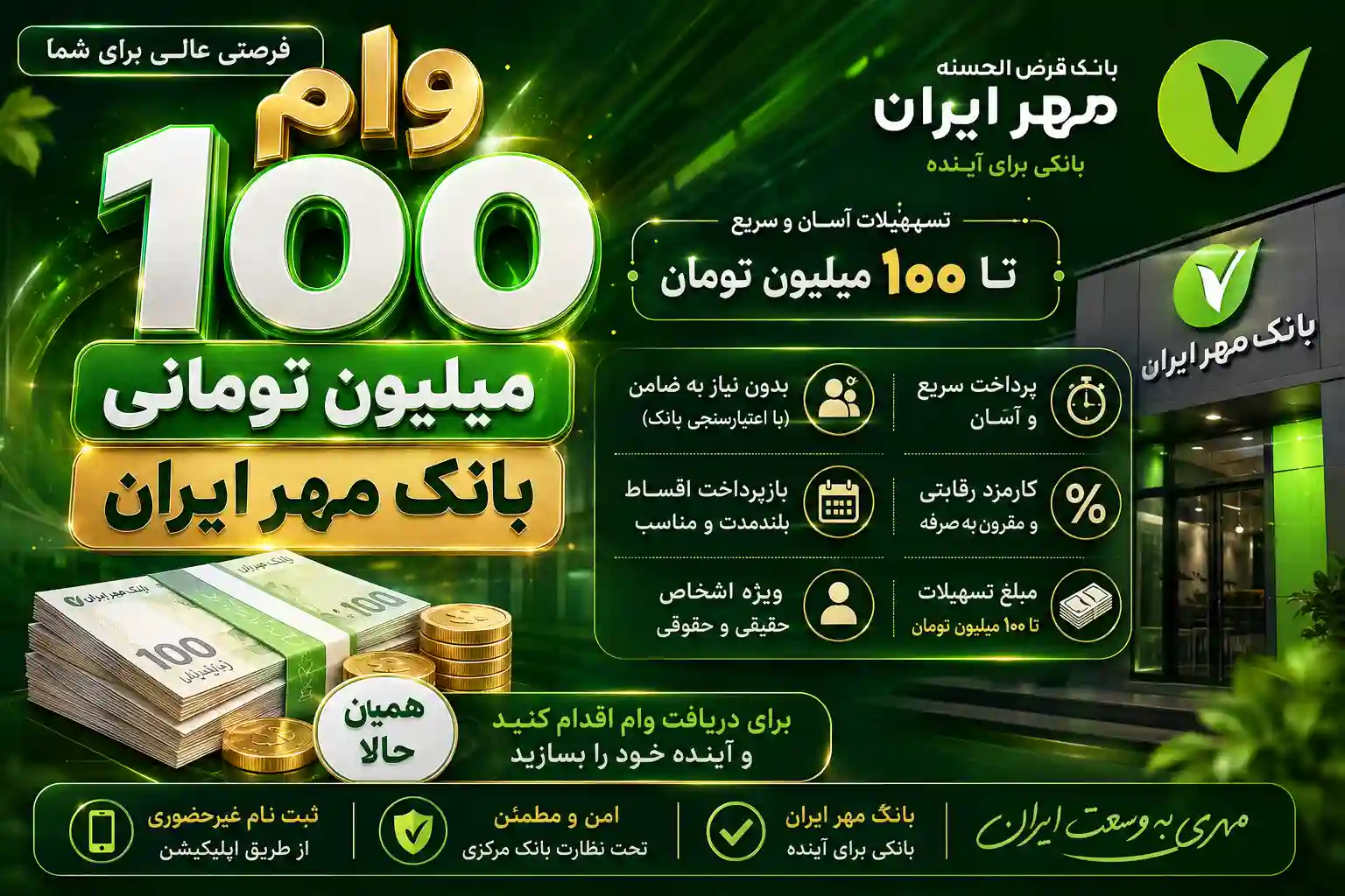 وام ۱۰۰ میلیون تومانی بدون ضامن با دریافت فوری برای اقشار کم درآمد و بازنشستگان و مستمری بگیران وام ۱۰۰ میلیون تومانی بدون ضامن با دریافت فوری برای اقشار کم درآمد و بازنشستگان و مستمری بگیران