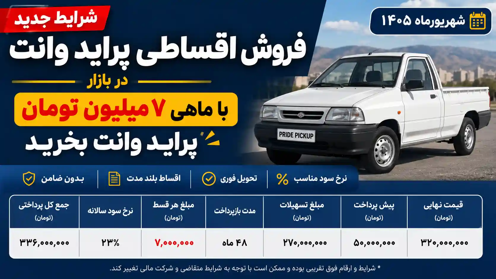 شرایط جدید فروش اقساطی پراید وانت در بازار/ با ماهی ۷ میلیون تومان پراید وانت بخرید+ جدول شهریورماه ۱۴۰۵ شرایط جدید فروش اقساطی پراید وانت در بازار/ با ماهی ۷ میلیون تومان پراید وانت بخرید+ جدول شهریورماه ۱۴۰۵